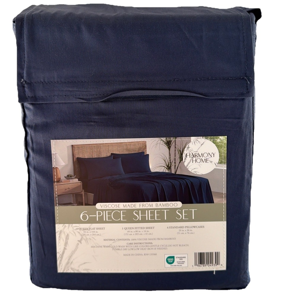 Harmony Home 6-Piece Sheet Set, Viscoise Made from Bamboo, Queen-Silky Smooth